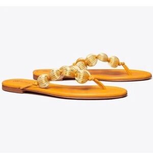 Tory Burch Capri Beaded Orange Leather Thong Sandals Size 7